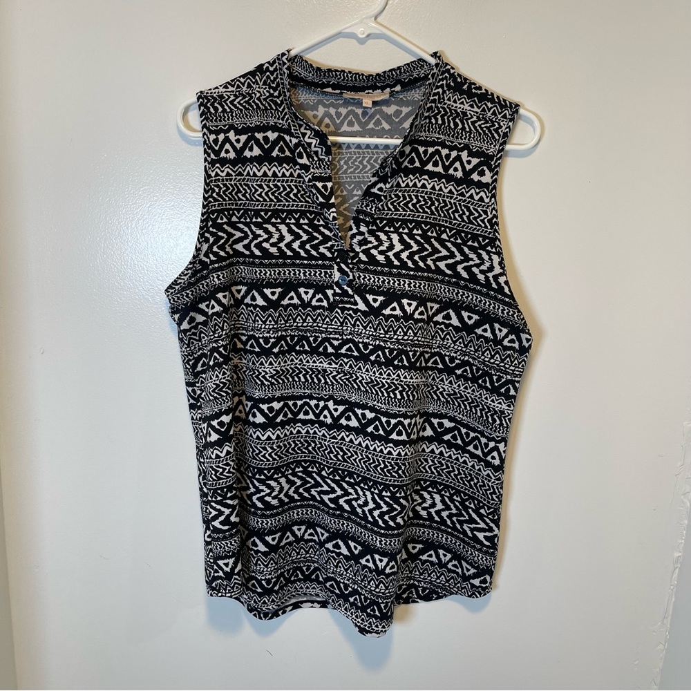 Claudia Richard‎ Black and White Patterned Sleeveless Top women’s size XL